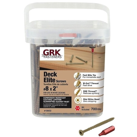 Grk Fasteners Deck Screw, #8 x 2 in, Steel, Flat Head, Torx Drive 10803/10802