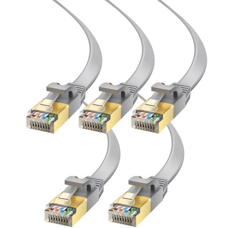 Maximm 20ft Cat7 Flat Shielded Ethernet Cable 10Gbps RJ45, 5PK, Gray, 5PK CAT7F-20GR5PK