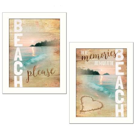 Homeroots Set Of Two Beach Please White Framed Print Wall Art, 2PK 405764