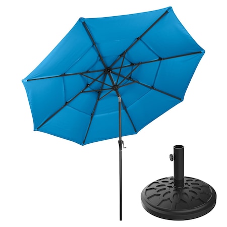 Pure Garden 10 ft 3 Tier Patio Umbrella with 19lb Base and Blue Auto Tilt Canopy Shade 50-LG1367B