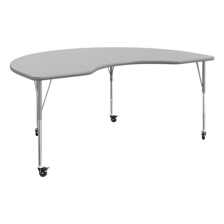 Flash Furniture Commercial Adjustable Height Kidney Activity Table with Locking Casters-Gray XU-A4872-KIDNY-GRY-T-A-CAS-GG