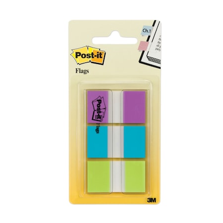 Post-It Flags with Dispenser, 0.94in Wide, Bright Blue, Bright Green, Purple, 60 Flags 680-PBG