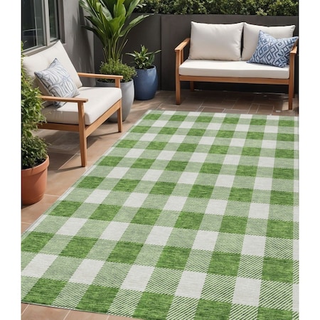 Homeroots 5' X 8' Green And Gray Plaid Washable Indoor Outdoor Area Rug 595386