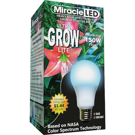 Miracle Led Ultra Grow 150W Equivalent Blue & Daylight Spectrum A19 Medium Base LED Plant Light Bulb 605134