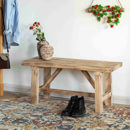 Vintiquewise 36'' Wooden Bench Farmhouse Entryway Organizer Retro Rustic Accent Seat Natural Wood Armless QI004773-36