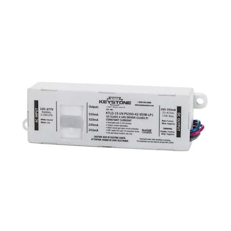 Keystone 15W Power Selectable Constant Current LED Driver, KTLD-15-UV-PS350-42-VDIM-LP1 KTLD-15-UV-PS350-42-VDIM-LP1