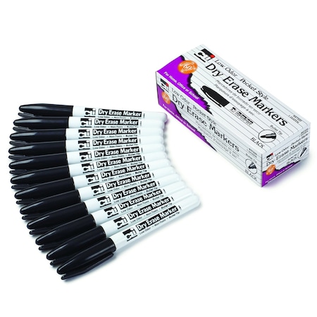 Charles Leonard Dry Erase Markers, Pocket Style, Bullet Tip, Black, 12PK 47320