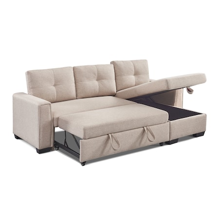 Homeroots 92" Beige Polyester Blend Convertible Futon Sleeper Sofa With Black Legs 544956