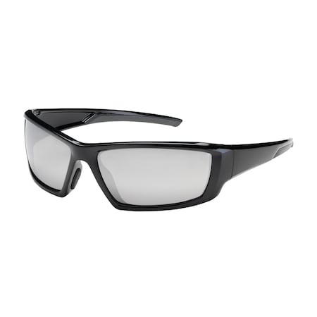 Bouton Optical Full Frame Safety Glasses w/Black Frame, Silver Mirror Plus Lens and Anti-Scratch / Anti-Reflective 250-47-0005