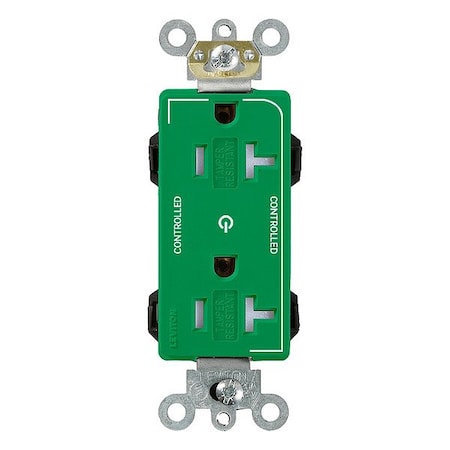 Leviton PlugsandReceptacles, 20A, 125VAC, Grn, Nylon MT163-2GN