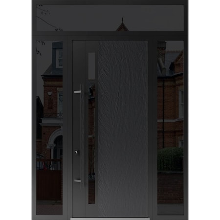 Vdomdoors Steel Door Dekton 0163 Ardesia Nero 96”/ 2 Side and Top Exterior Window Sidelite Entry Door Paint DEKTON0163EXD-ARD-W16+36+16xH96+16-RH-I