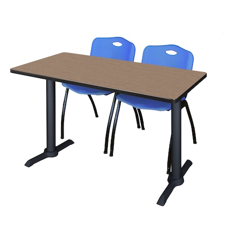 Regency Cain T-Base Training Seminar Table W/ 2 M Stack Chairs, 48 in W, 24 in L, Noble Oak MTRCT4824NO47BE