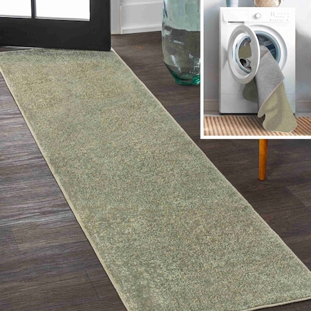 Jonathan Y Twyla Classic Solid Low-Pile Machine-Washable Sage Green 2 ft. x 8 ft. Runner Rug WSH300H-28