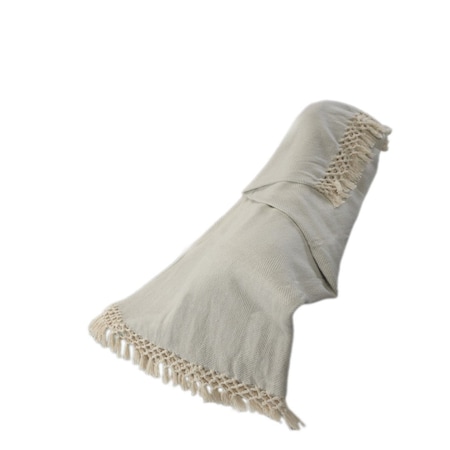 Homeroots 50" X 60" Gray Woven Cotton Herringbone Throw Blanket with Tassels 516564