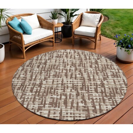 Homeroots 8' Brown Tan And Beige Round Abstract Washable Indoor Outdoor Area Rug 602481