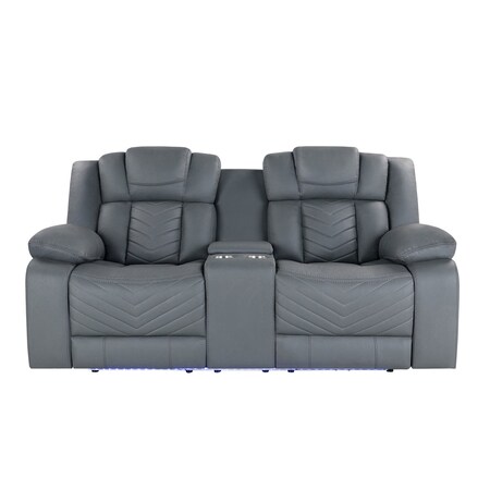Homeroots 75" Light Gray Faux Leather Power Reclining Loveseat With Storage 561563
