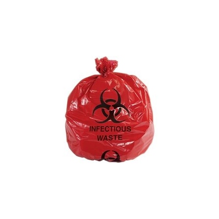 Bubblefast 100-Infectious Waste Trash Liner Red with ''Infectious Waste'' Print, 40 45 Gallon, 1.1 Mil., 100PK BFCL9005