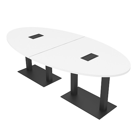 Skutchi Designs Oval Conference Table With Power, 48 in W, 96 in L, White HAR-OVL-48X96-DOU.BK-W960-EBLK
