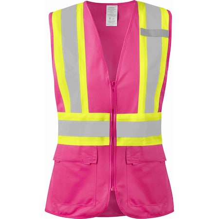 Ironwear Class 2 Women's Hi Vis Two Tone Reflective Safety Vest with Zipper and Pockets, Pink, 2X-Large 1150-PZ-RD-2XL