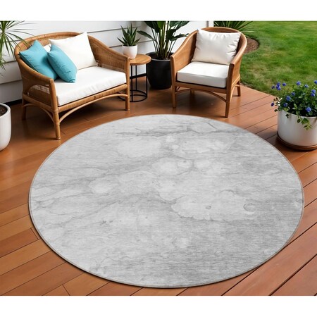 Homeroots 8' Silver Gray And Ivory Round Abstract Washable Indoor Outdoor Area Rug 582226