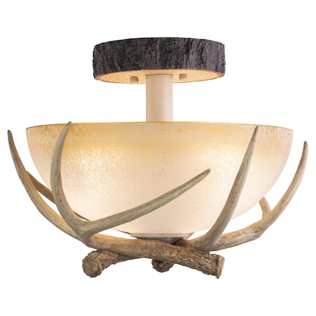 Vaxcel Lodge 16-in W Cream Rustic Antler Bowl Semi Flush Mount Ceiling Light Cream Glass CF33016NS