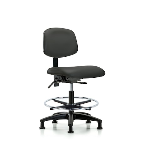 Blue Ridge Ergonomics Chair, Vinyl, Med Bench, CF Glides, Gry, No Arms, 22" to 29" Height, Charcoal BR-VMBCH-RG-T0-A0-CF-RG-8605