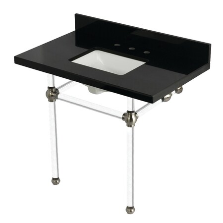 Kingston Brass 36" Black Granite Console Sink with Acrylic Legs, 8-Inch, 3-Hole, Black Granite/Brushed Nickel KVPK3630KASQ8