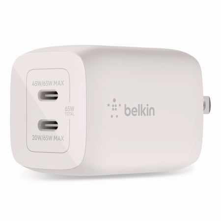 Belkin BOOST CHARGE Pro Dual USB-C GaN Wall Charger with PPS, White WCH013DQWH