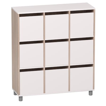 Beleduc By Playwell Napoli 41.1inx14.2in Tall 9-Locker Cabinet, White Soft-Close Doors, White/Oak HPL, 47inH, 3+ 846014