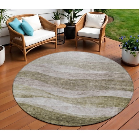 Homeroots 8' Taupe And Beige Round Abstract Washable Indoor Outdoor Area Rug 605003