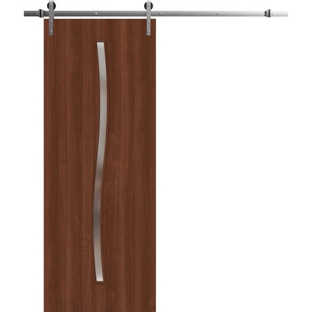 Sartodoors Modern Barn Door 36 x 96 inches, BASIC 3002 Walnut Franko, 6.6FT Silver Rail Track Heavy Hardware BASIC3002BD-S-GOFR-3696