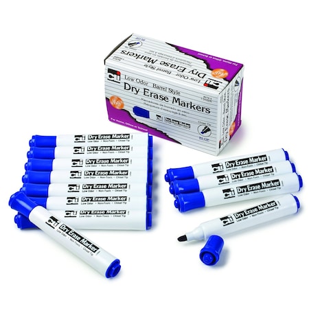 Charles Leonard Dry Erase Markers, Barrel Style, Chisel Tip, Blue, 12PK 67915
