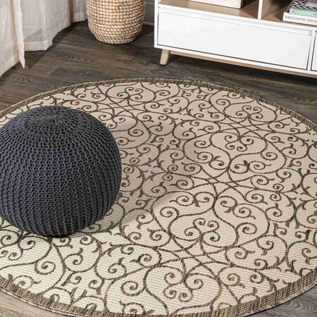 Jonathan Y Madrid Vintage Filigree Textured Weave Beige/Brown 8 ft Round Indoor/Outdoor Area Rug SMB107B-8R