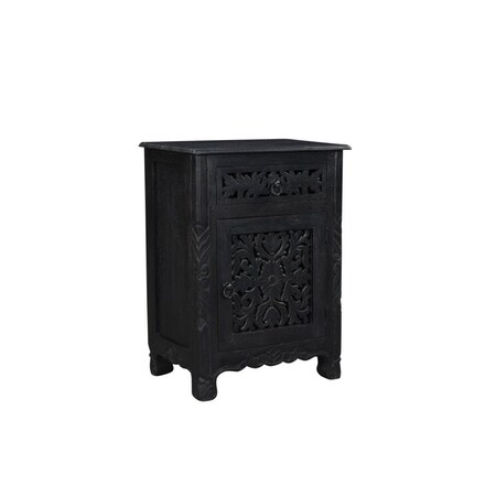 Homeroots 30" Black Solid Wood Distressed One Drawer Nightstand 521200