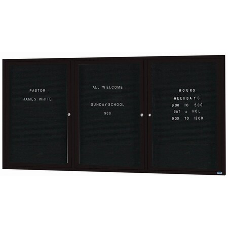 Aarco Enclosed Letter Board Directory w/ Powder Coated Black Aluminum Frame, 48''Hx96''W, 3 Doors ADC4896-3BK