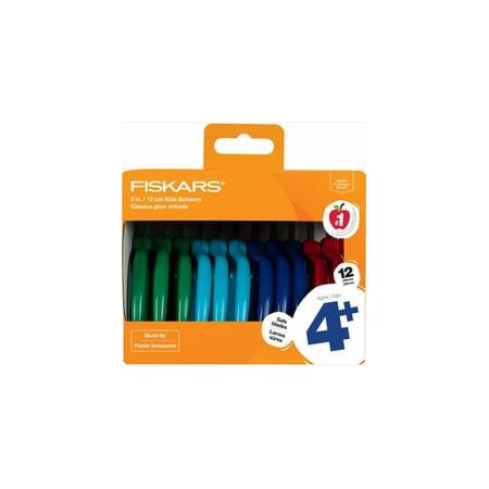 Fiskars 5in Blunt-tip Kids Scissors, Safety Edge Blade, Blunted Tip, Green, Turquoise, Blue, Red, 12 /, 6PK 1067001
