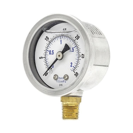 Zoro Select Pressure Gauge, 1/4 in NPT, Bottom Location 20TU80