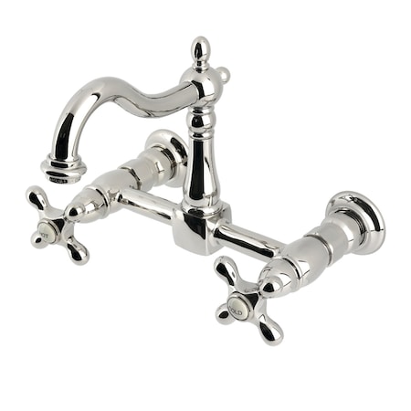 Kingston Brass Two-Handle Wall Mount Bridge Kitchen Faucet, Polished Nickel KS1266AX