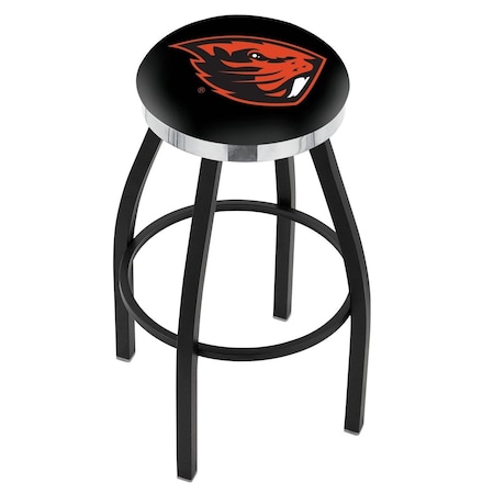 Holland Bar Stool Co 36" Blk Wrinkle Oregon State Swivel Bar Stool, Chrome Ring L8B2C36OregSt