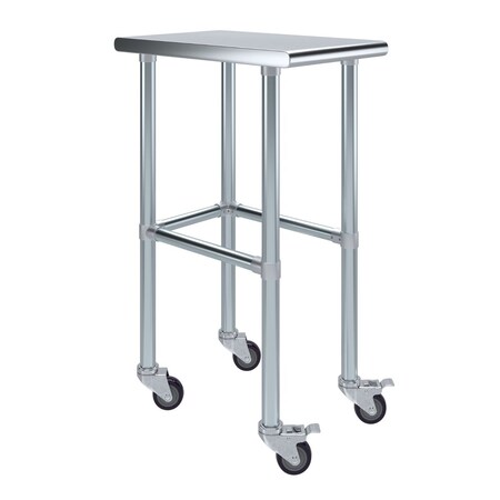 Amgood 24in D x 15in L Stainless Steel Open Base Table, 3in Casters AMG WT-2415-RCB-WHEELS-Z