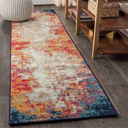 Jonathan Y Contemporary POP Modern Abstract Cream/Blue 2 ft. x 8 ft. Runner Rug CTP107A-28