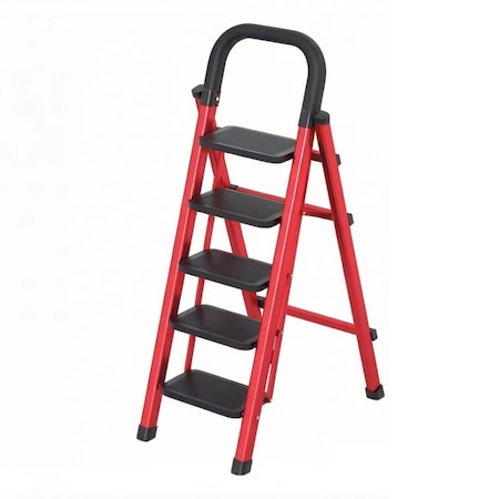 Wrightmaster 4.5 ft. Steel Step Ladder, 9.5 ft. Reach 500 lb. Capacity with Non-Marring Feet ZoroY-RED9