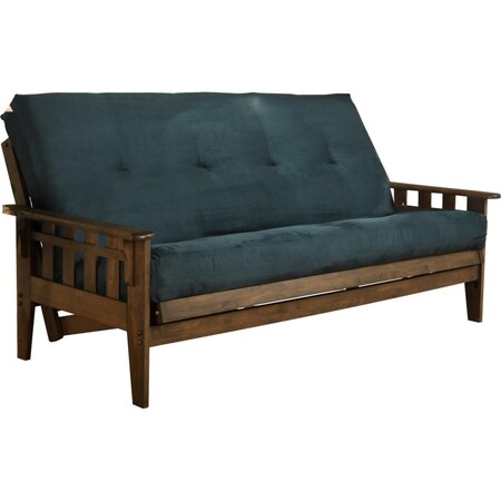 Kodiak Tucson Rustic Walnut Futon Frame with Suede Navy Mattress - Full Size KFTSRWSNAVYLF6MD3