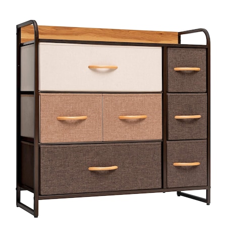 Homeroots 32" Brown Steel and Fabric Seven Drawer Dresser 484686