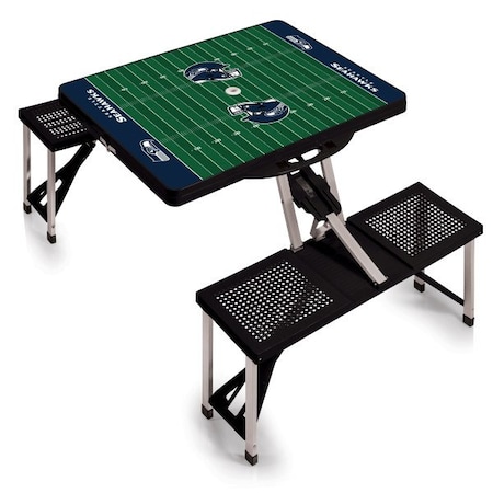 Picnic Time Family Of Brands Seattle Seahawks - Picnic Table Portable Folding Table with Seats, (Black) 811-00-175-285-2