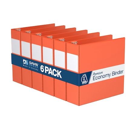 Davis Group Premium Economy, Angle D Ring, Binder, (Orange, 3"), PK6 2305-19-06
