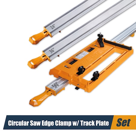 Powertec Circular Saw Track Plate w/ 24, 36, 50 Inch Straight Edge Clamps, Tool-Free Mounting System 72388