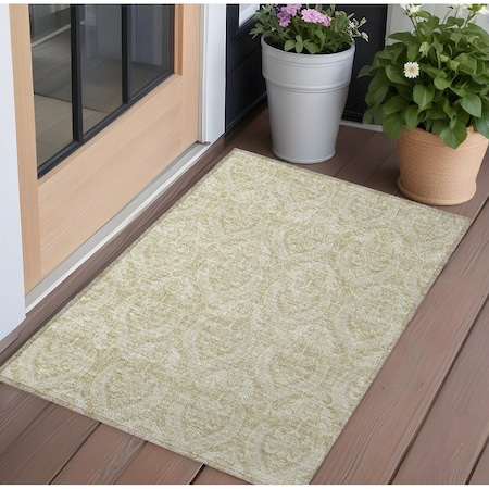 Homeroots 2' X 3' Light Green Damask Washable Non Skid Indoor Outdoor Area Rug 563853