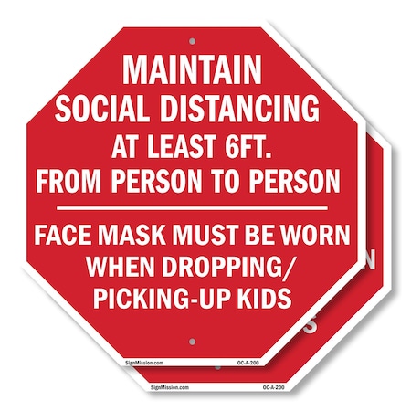 Signmission Maintain Social Distancing At Least, 6 inch X 6 inch, Plastic Sign, 2PK OC-P-2PACK-6-200