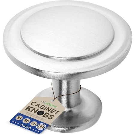 Lifemaster 1-1/4in Cabinet Knobs, Brushed Nickel, Modern Zinc Alloy, Adjustable Screws, 50PK LMKNBNICK50